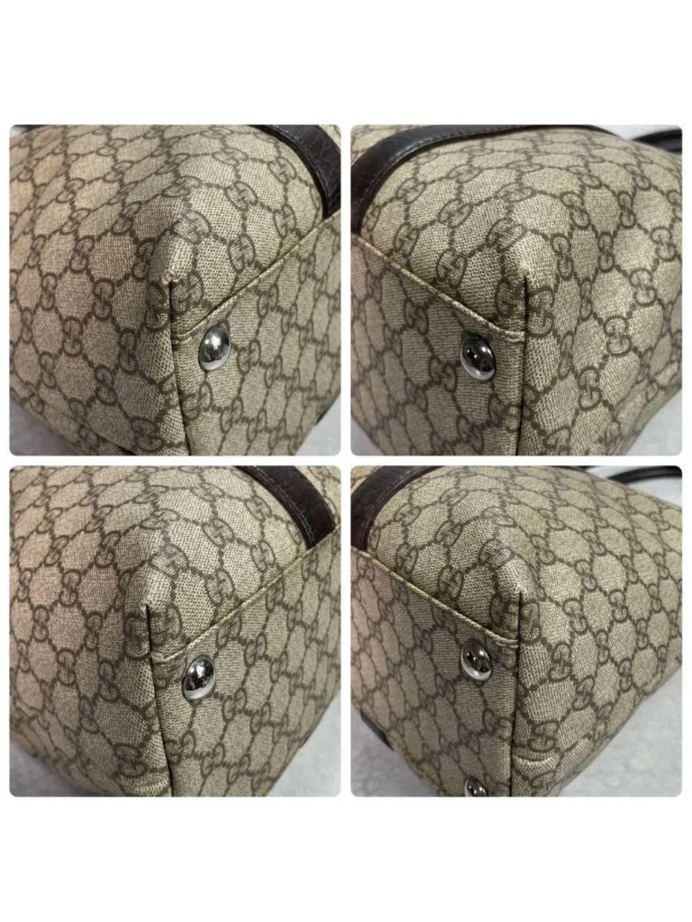Gucci GG Tote Bag Brown Beige Leather Logo